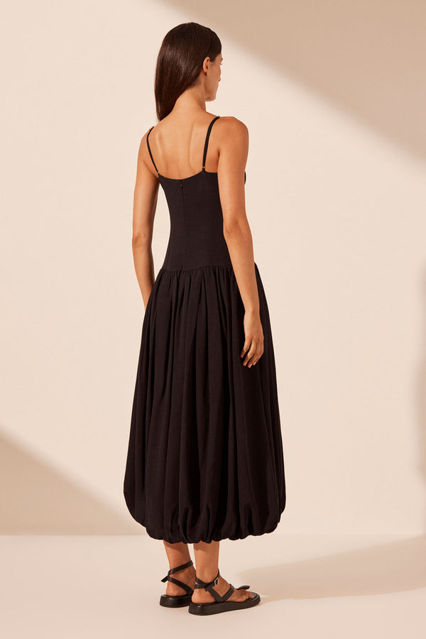 VENTO BUSTIER BUBBLE MIDI DRESS - BLACK_B