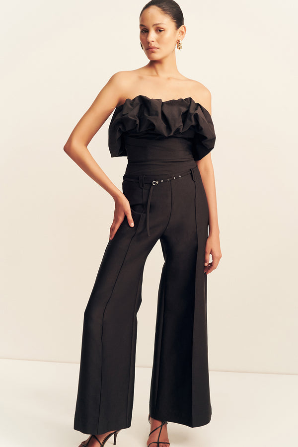 OTIS WIDE LEG BELTED PANT - BLACK