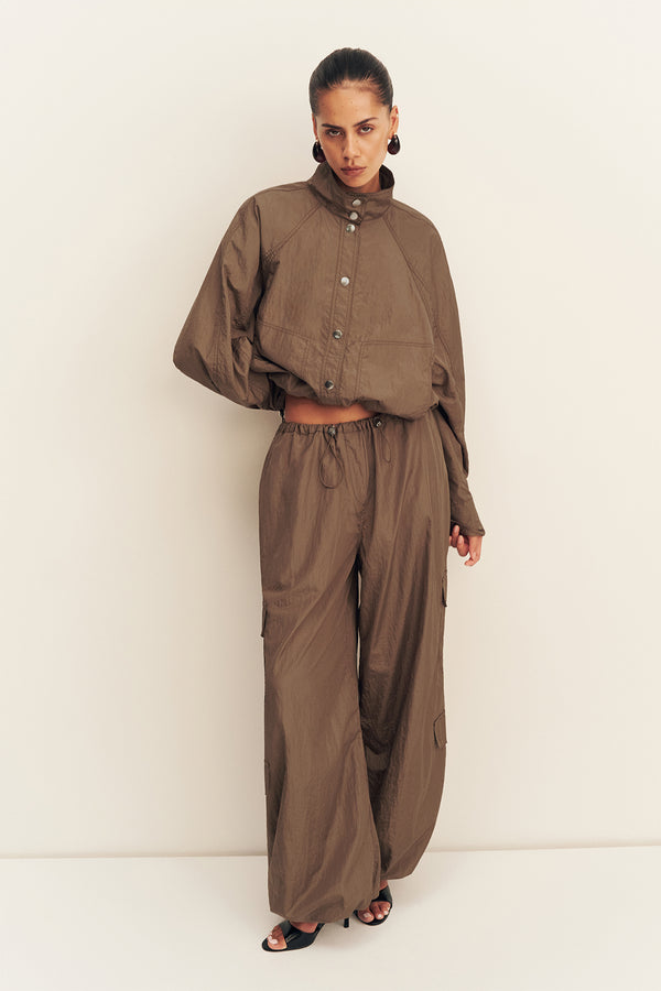 MALIKA NYLON PARACHUTE DRAWSTRING PANT - BRONZE