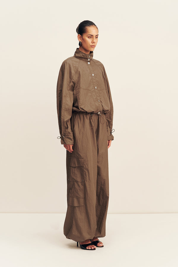 MALIKA NYLON PARACHUTE DRAWSTRING PANT - BRONZE
