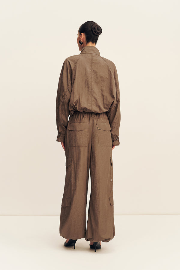 MALIKA NYLON PARACHUTE DRAWSTRING PANT - BRONZE