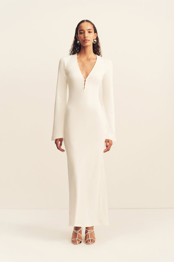 ABY PLUNGED JERSEY MAXI DRESS - IVORY_F