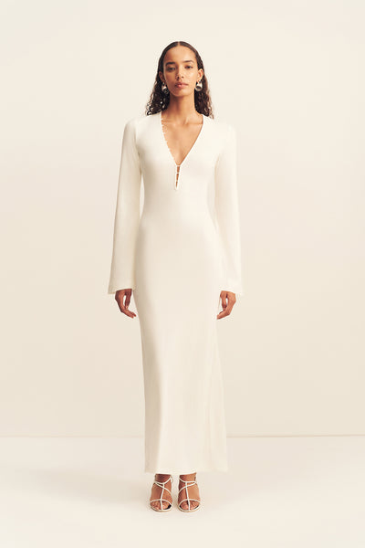 Aby Plunged Jersey Maxi Dress | Ivory | Dresses | Shona Joy