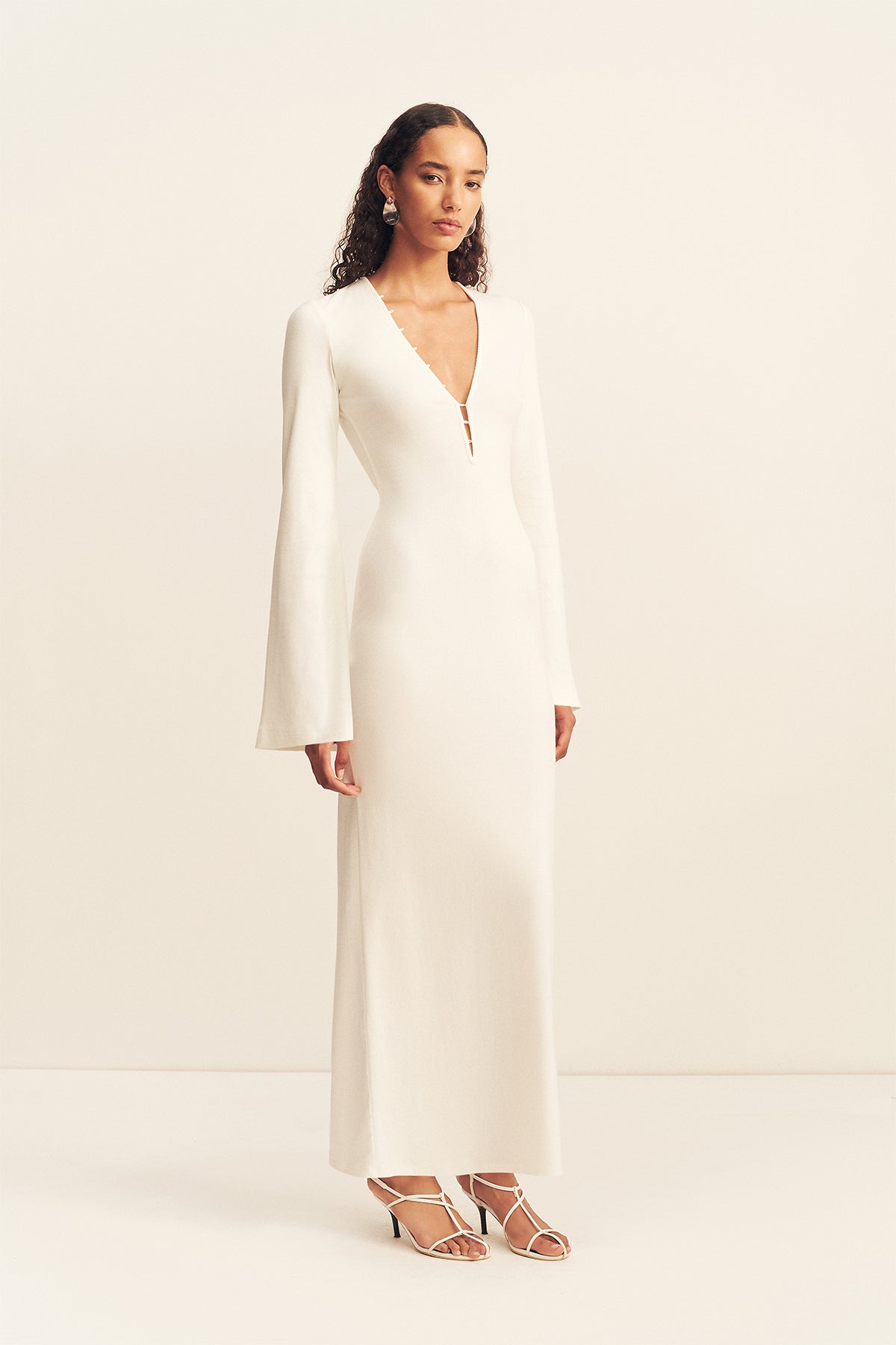 Aby Plunged Jersey Maxi Dress | Ivory | Dresses | Shona Joy