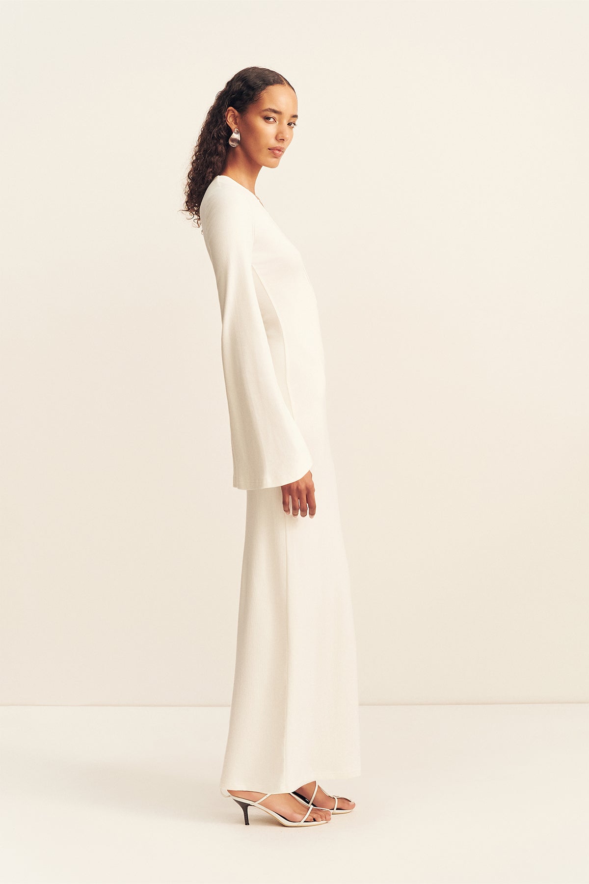 Aby Plunged Jersey Maxi Dress | Ivory | Dresses | Shona Joy