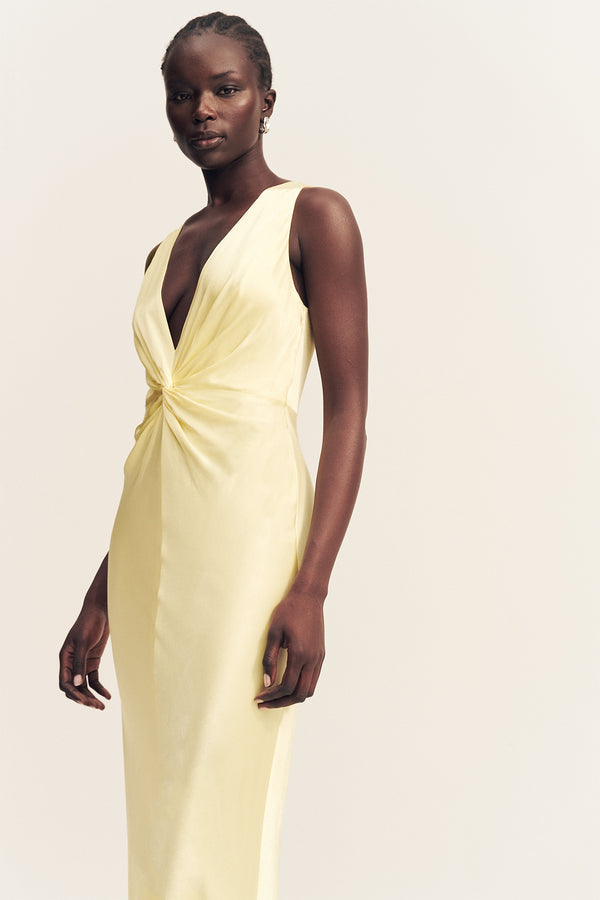 LA LUNE LOW TWIST MAXI DRESS - LEMON