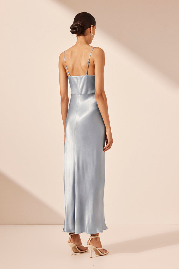 LA LUNE DRAPED SIDE SPLIT MIDI DRESS - POWDER BLUE_B