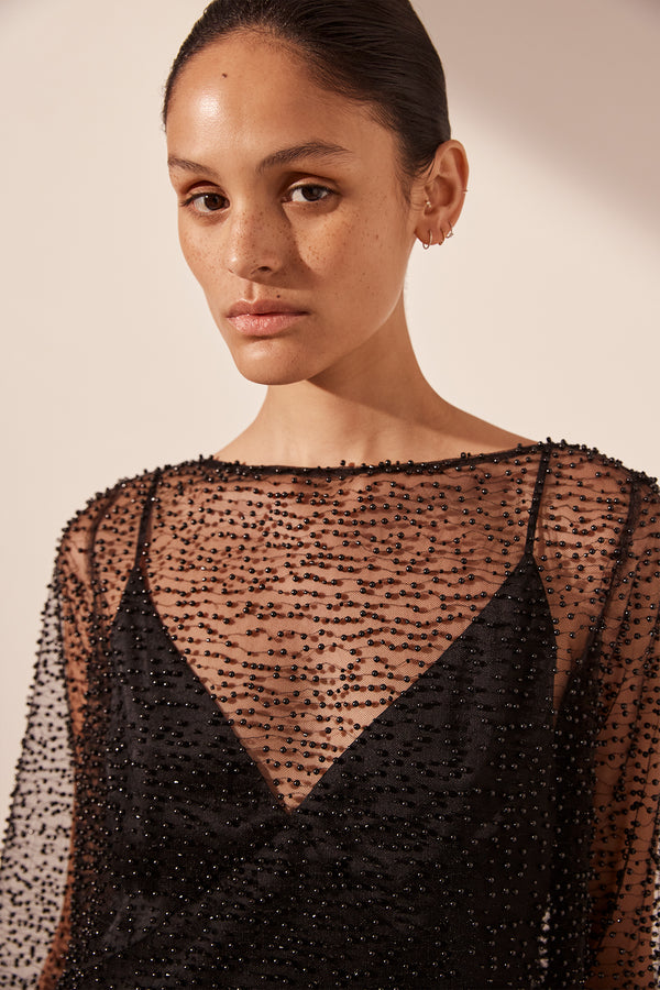 MONA LONG SLEEVE MINI DRESS - BLACK_D