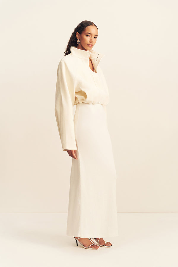 CROSBY WOOL BLEND CROPPED BOMBER JACKET - IVORY