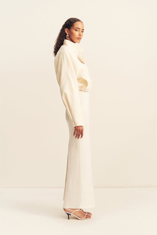 CROSBY WOOL BLEND CROPPED BOMBER JACKET - IVORY