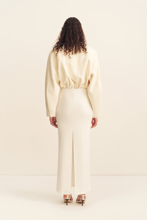 CROSBY WOOL BLEND CROPPED BOMBER JACKET - IVORY