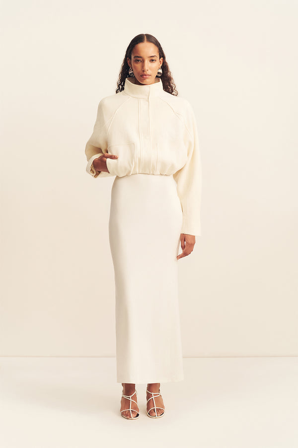 CROSBY WOOL BLEND CROPPED BOMBER JACKET - IVORY