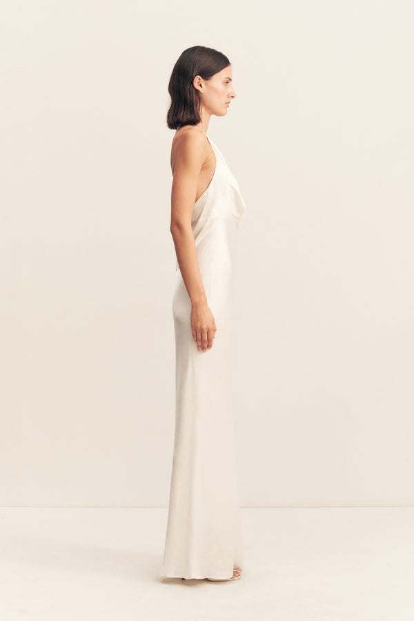 LA LUNE LOW COWL MAXI DRESS - WHITE
