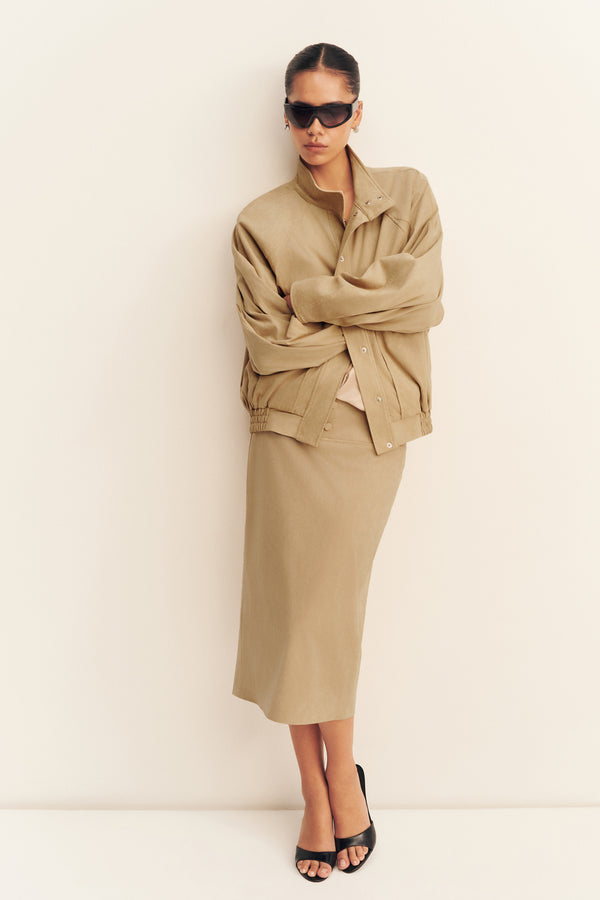 ERNEST FAUX SUEDE BOMBER JACKET - SAND