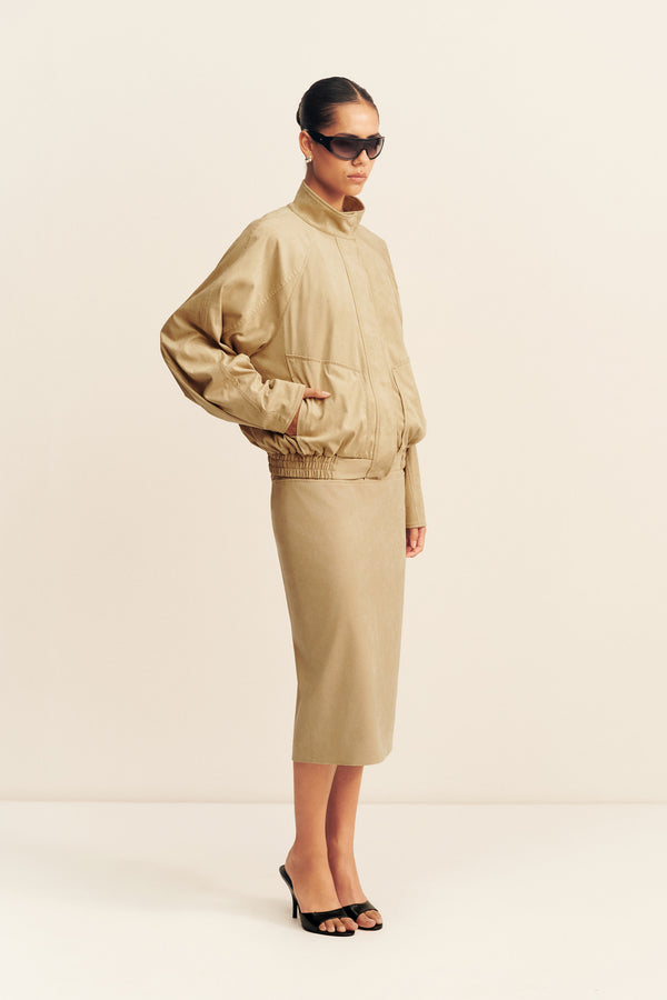 ERNEST FAUX SUEDE BOMBER JACKET - SAND