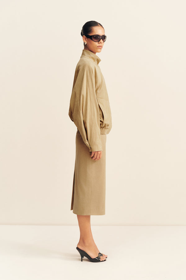 ERNEST FAUX SUEDE BOMBER JACKET - SAND