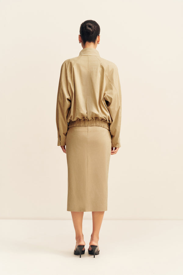 ERNEST FAUX SUEDE BOMBER JACKET - SAND