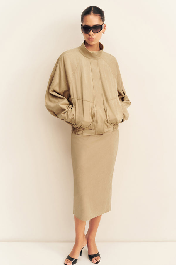 ERNEST FAUX SUEDE BOMBER JACKET - SAND