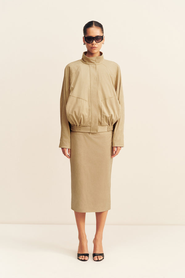 ERNEST FAUX SUEDE BOMBER JACKET - SAND_F