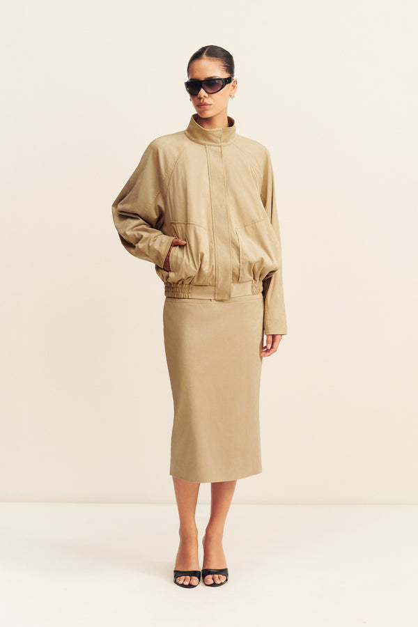 ERNEST FAUX SUEDE BOMBER JACKET - SAND