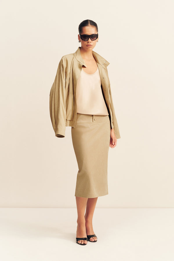 ERNEST FAUX SUEDE MIDI SKIRT - SAND
