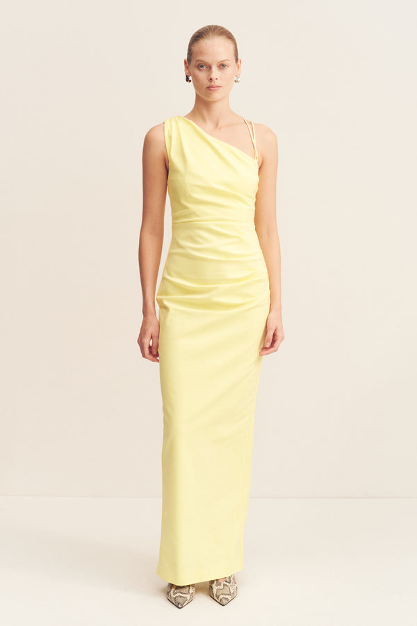 LANI ASYMMETRICAL GATHERED MAXI DRESS - LEMONADE_F