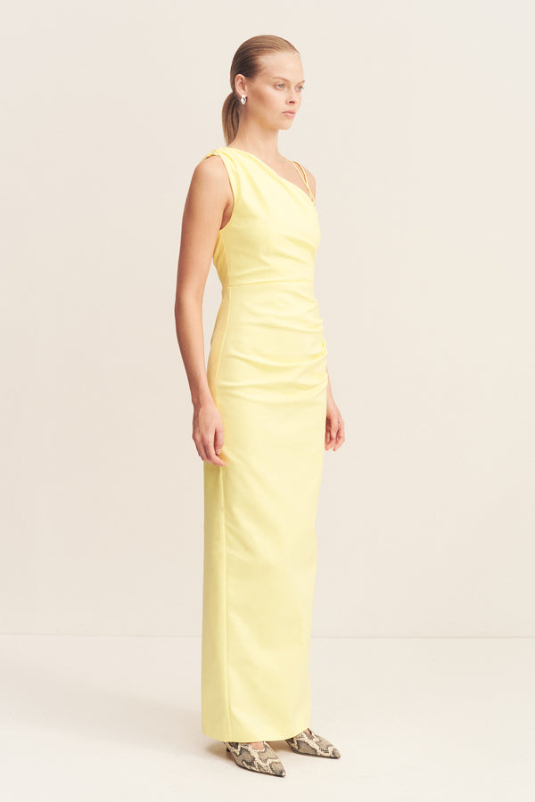 LANI ASYMMETRICAL GATHERED MAXI DRESS - LEMONADE_A