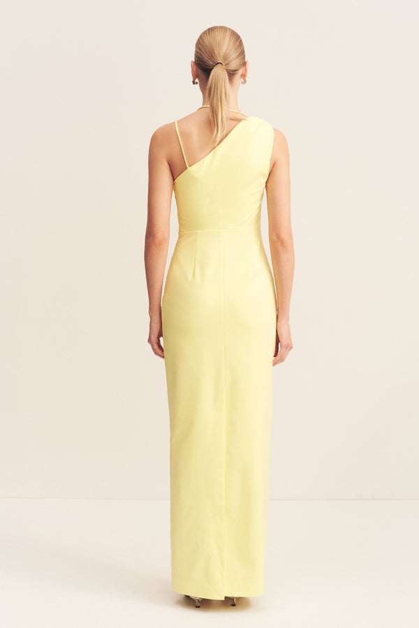 LANI ASYMMETRICAL GATHERED MAXI DRESS - LEMONADE_B