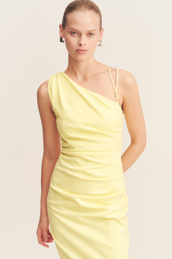 LANI ASYMMETRICAL GATHERED MAXI DRESS - LEMONADE_D