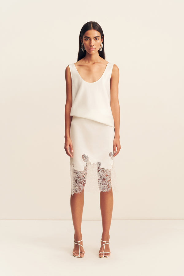 LUCIA LACE KNEE LENGTH SKIRT - IVORY