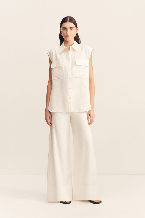 WELLINGTON SLEEVELESS SHIRT - IVORY_F