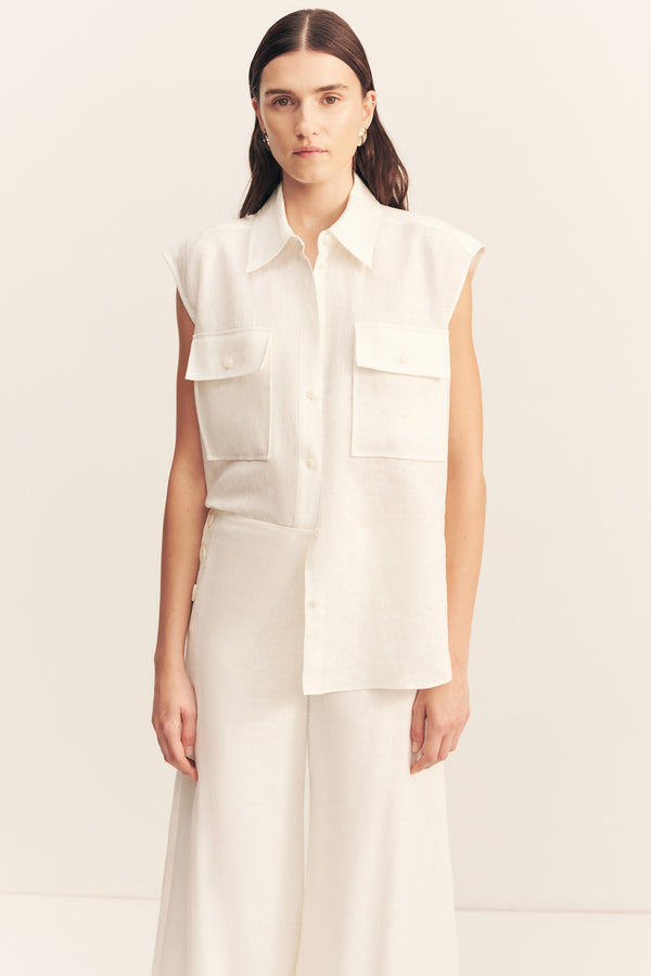 WELLINGTON SLEEVELESS SHIRT - IVORY