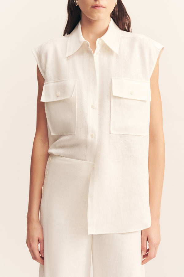 WELLINGTON SLEEVELESS SHIRT - IVORY