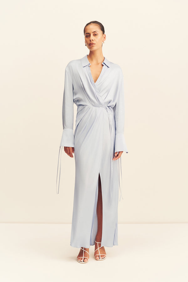 AGNES DRAPED SHIRT MAXI DRESS - ARCADIAN BLUE_F