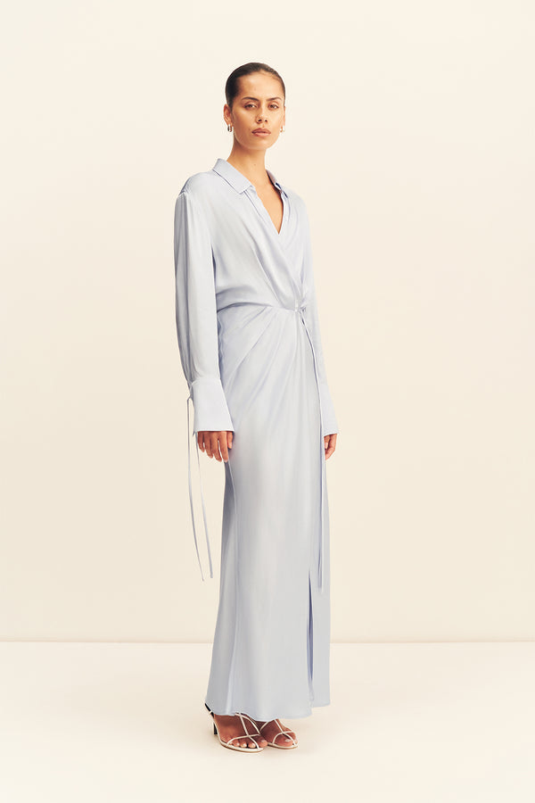 AGNES DRAPED SHIRT MAXI DRESS - ARCADIAN BLUE