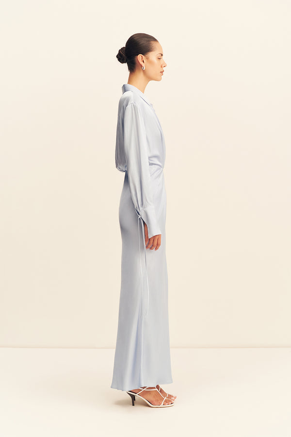 AGNES DRAPED SHIRT MAXI DRESS - ARCADIAN BLUE