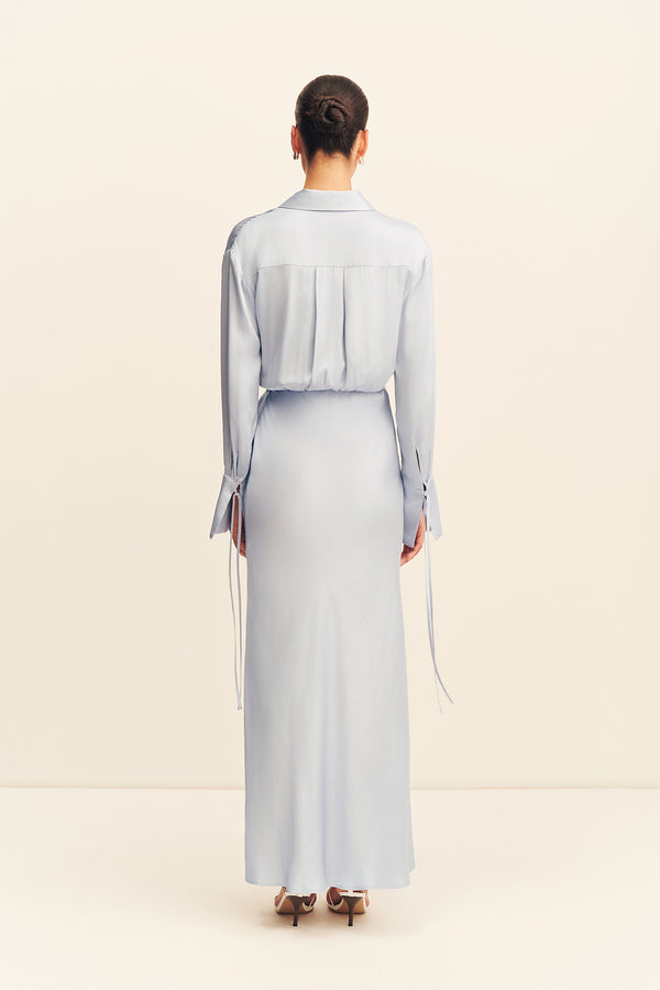 AGNES DRAPED SHIRT MAXI DRESS - ARCADIAN BLUE