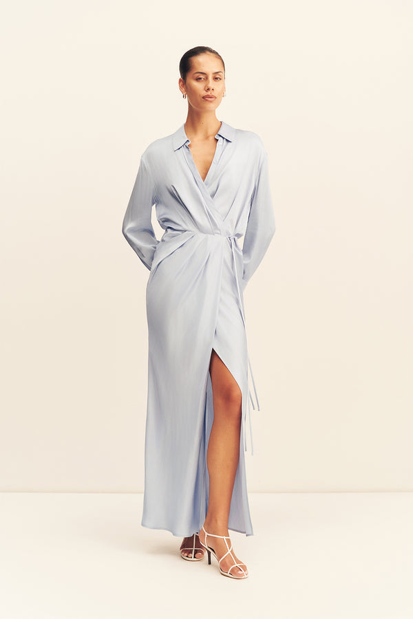 AGNES DRAPED SHIRT MAXI DRESS - ARCADIAN BLUE