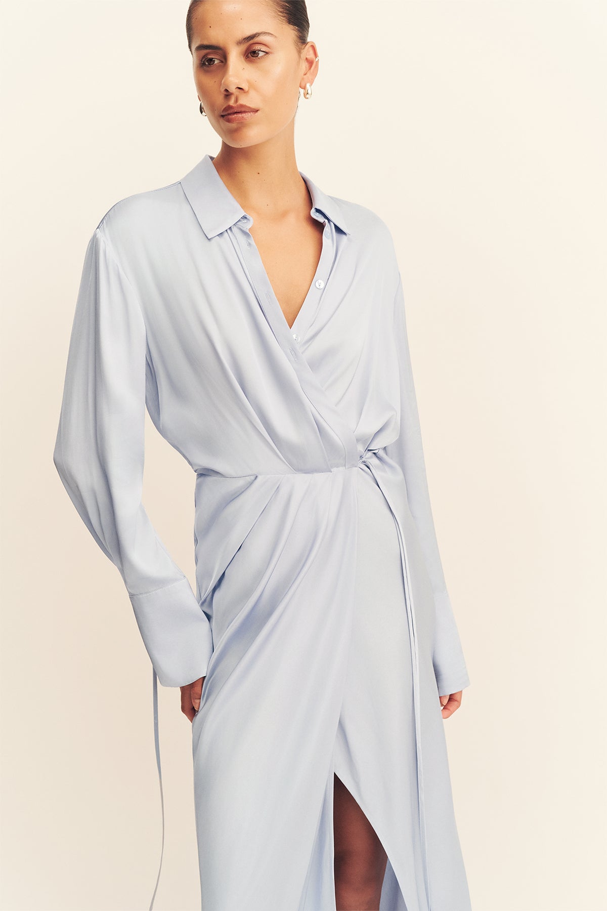 Agnes Draped Shirt Maxi Dress | Arcadian Blue | Dresses | Shona Joy