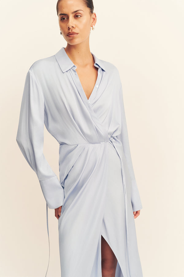 AGNES DRAPED SHIRT MAXI DRESS - ARCADIAN BLUE