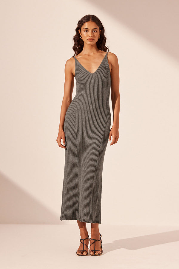 HARLEM SLIP MIDI DRESS - ASH_F