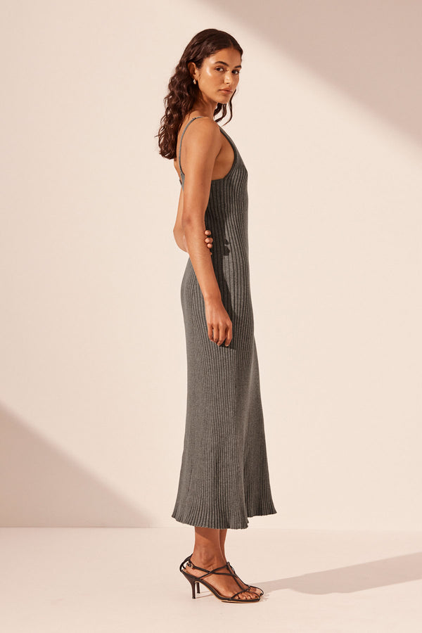 HARLEM SLIP MIDI DRESS - ASH_S