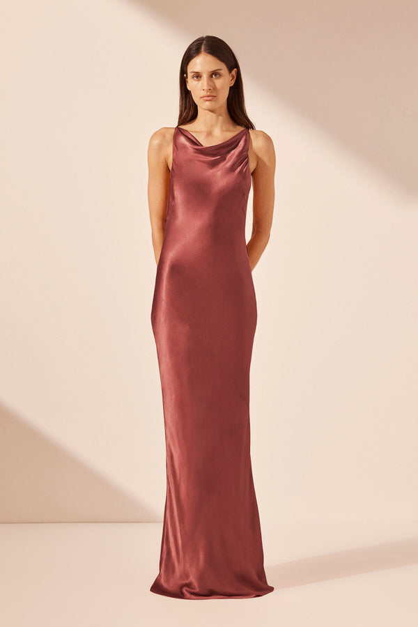 LA LUNE HIGH NECK COWL MAXI DRESS - TERRACOTTA_F