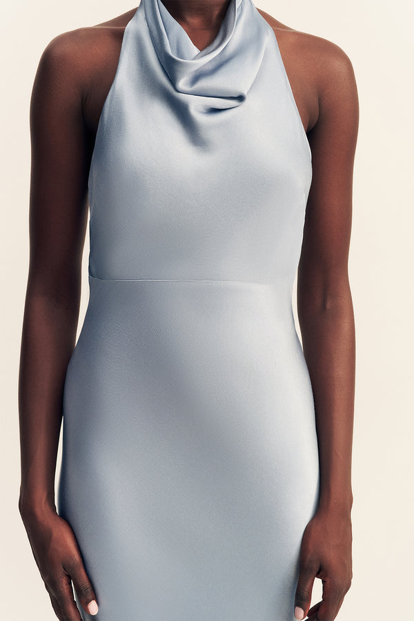 LA LUNE HIGH COWL OPEN BACK MAXI DRESS - POWDER BLUE