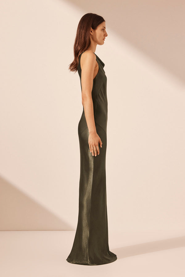 LA LUNE HIGH NECK COWL MAXI DRESS - FOREST_S