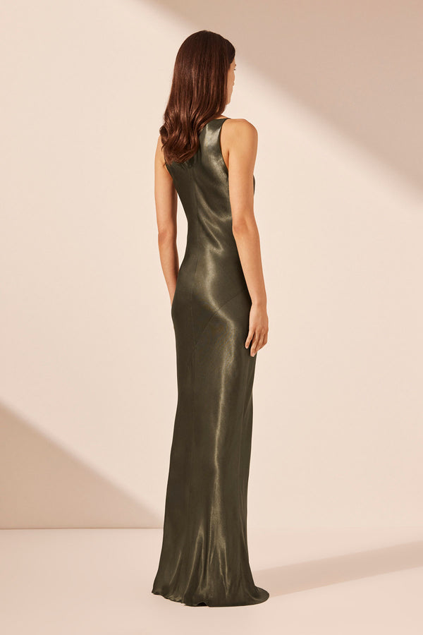 LA LUNE HIGH NECK COWL MAXI DRESS - FOREST_B