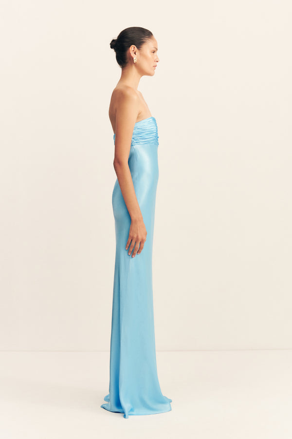 LA LUNE STRAPLESS RUCHED BODICE MAXI DRESS - ICEBERG BLUE