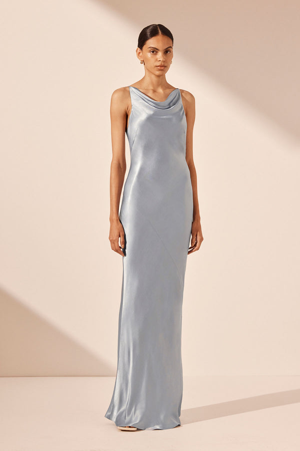 LA LUNE HIGH NECK COWL MAXI DRESS - POWDER BLUE_F
