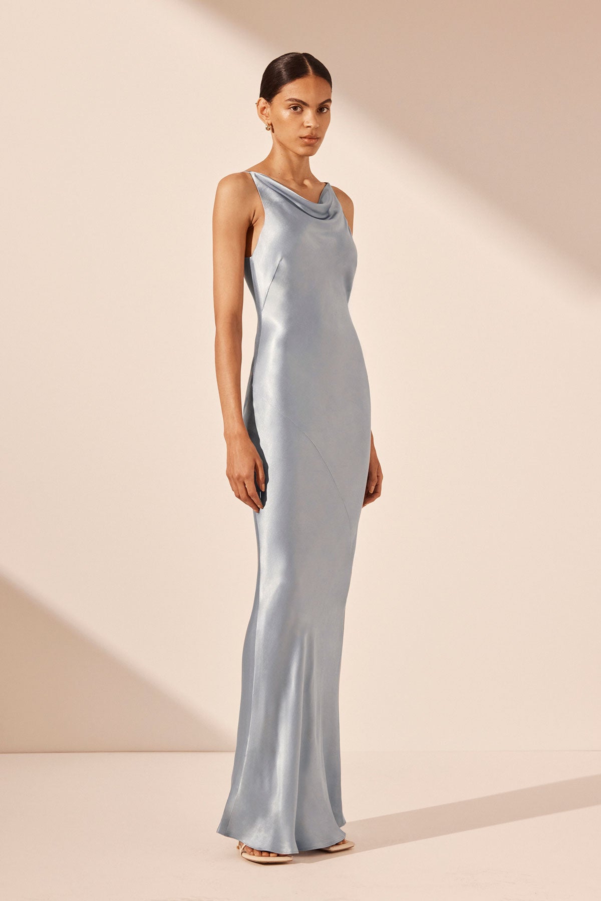 La Lune High Neck Cowl Maxi Dress Powder Blue Dresses Shona Joy