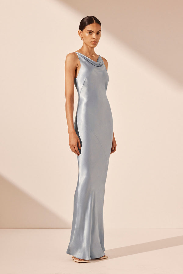 LA LUNE HIGH NECK COWL MAXI DRESS - POWDER BLUE_A